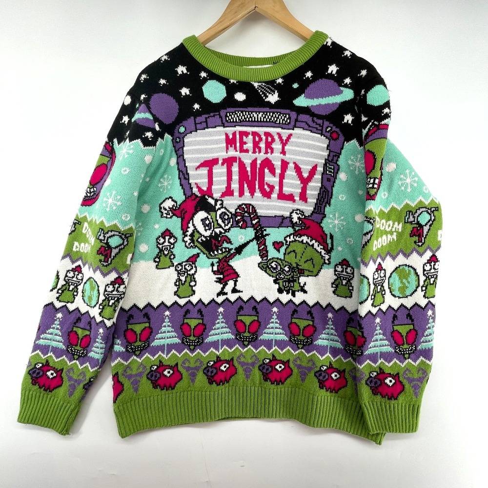Nickelodeon Invader Zim Merry Jingly Sweater FITS M GIR Zim Holiday Heavy Thick
